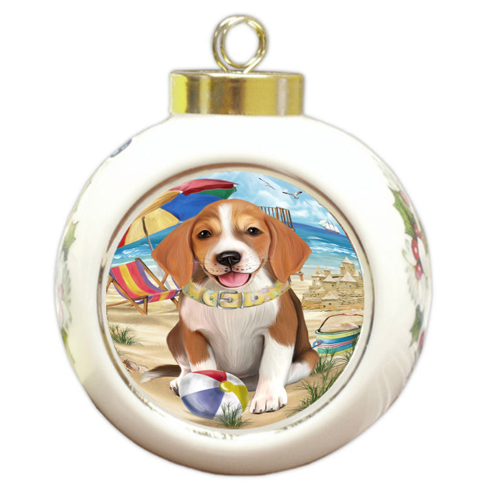 Pet Friendly Beach American English Foxhound Dog Round Ball Christmas Ornament Pet Decorative Hanging Ornaments for Christmas X-mas Tree Decorations - 3" Round Ceramic Ornament, RBPOR59369