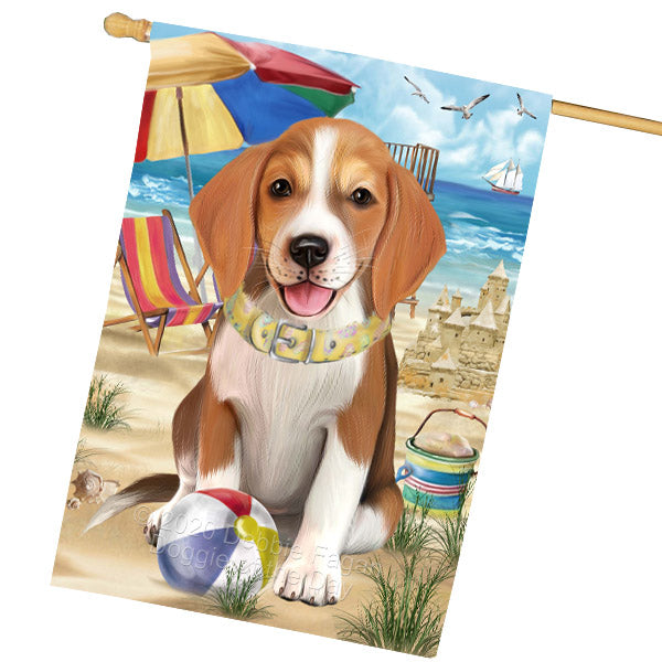 Pet Friendly Beach American English Foxhound Dog House Flag Outdoor Decorative Double Sided Pet Portrait Weather Resistant Premium Quality Animal Printed Home Decorative Flags 100% Polyester FLG68890