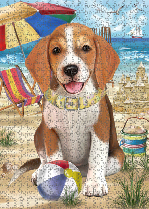 Pet Friendly Beach American English Foxhound Dog Portrait Jigsaw Puzzle for Adults Animal Interlocking Puzzle Game Unique Gift for Dog Lover's with Metal Tin Box PZL421
