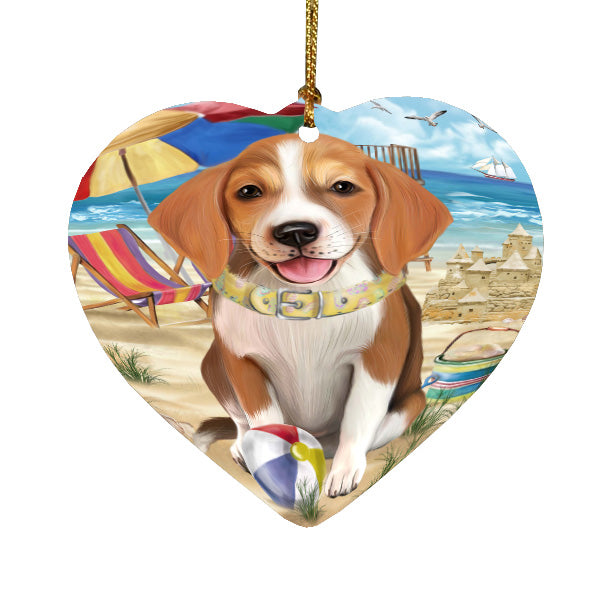 Pet Friendly Beach American English Foxhound Dog  Heart Christmas Ornament HPORA58876