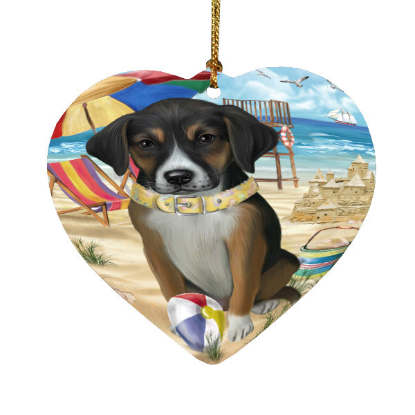 Pet Friendly Beach American English Foxhound Dog  Heart Christmas Ornament HPORA58877