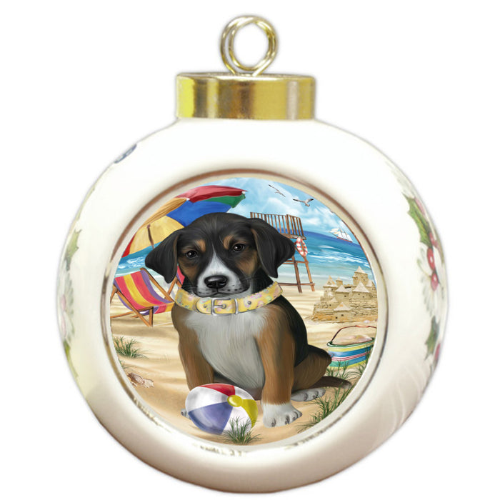 Pet Friendly Beach American English Foxhound Dog Round Ball Christmas Ornament Pet Decorative Hanging Ornaments for Christmas X-mas Tree Decorations - 3" Round Ceramic Ornament, RBPOR59370