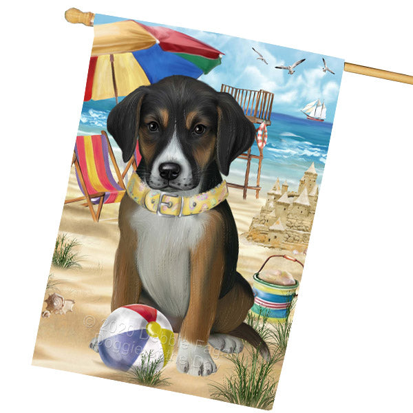Pet Friendly Beach American English Foxhound Dog House Flag Outdoor Decorative Double Sided Pet Portrait Weather Resistant Premium Quality Animal Printed Home Decorative Flags 100% Polyester FLG68891