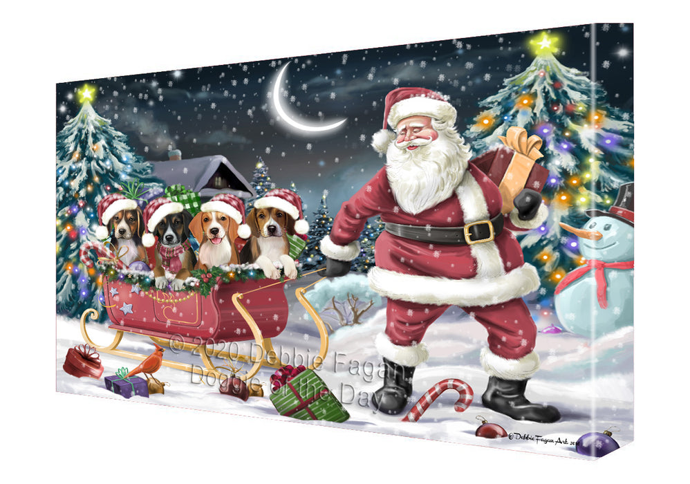 Christmas Santa Sled American English Foxhound Dogs Canvas Wall Art - Premium Quality Ready to Hang Room Decor Wall Art Canvas - Unique Animal Printed Digital Painting for Decoration