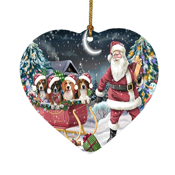 Christmas Santa Sled American English Foxhound Dogs Heart Christmas Ornament HPORA59197