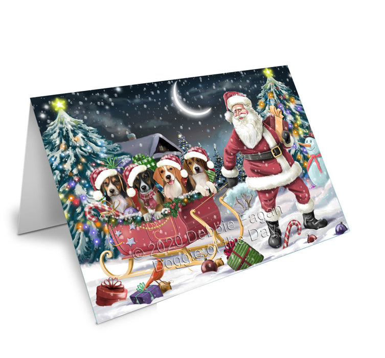 Christmas Santa Sled American English Foxhound Dogs Handmade Artwork Assorted Pets Greeting Cards and Note Cards with Envelopes for All Occasions and Holiday Seasons