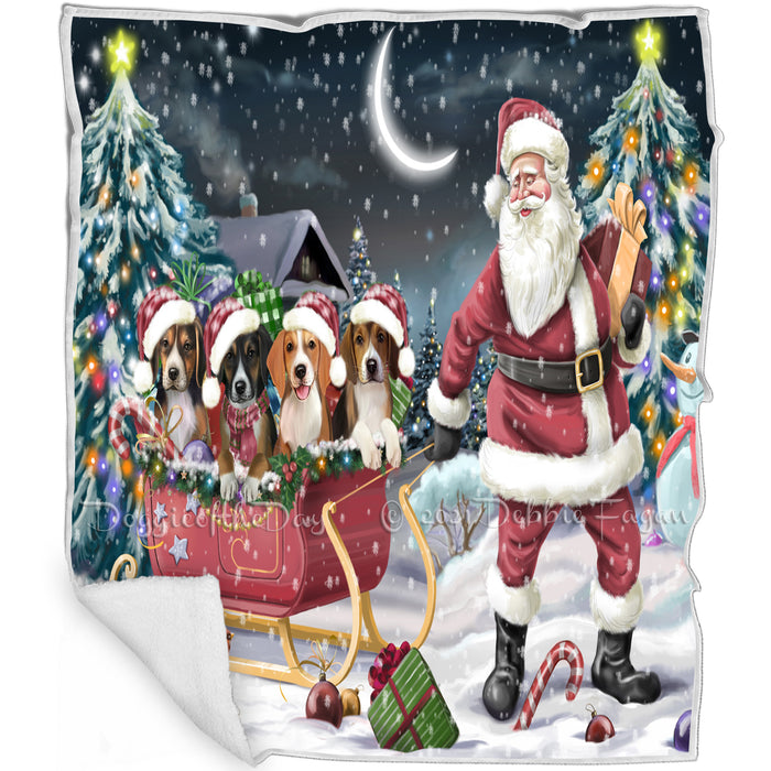 Merry Christmas Happy Holiday Santa Sled American English Foxhound Dogs Blanket BLNKT143374