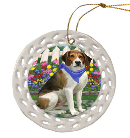 Spring Floral American English Foxhound Dog Doily Ornament DPOR58925