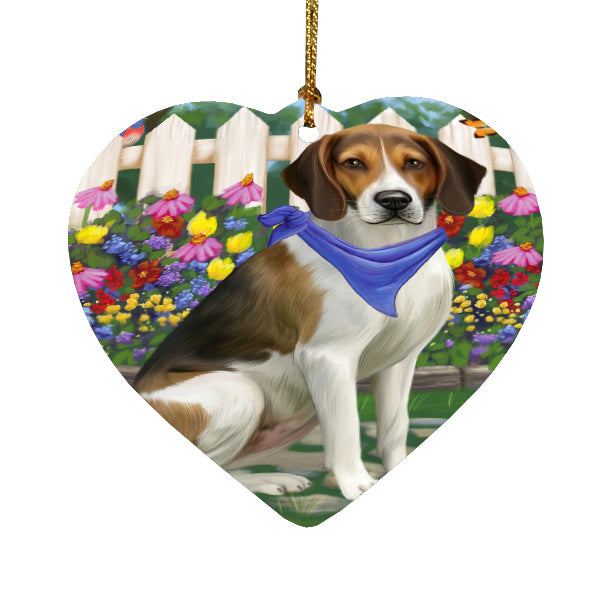Spring Floral American English Foxhound Dog Heart Christmas Ornament HPORA59289