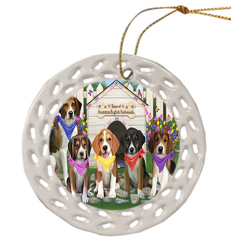 Spring Dog House American English Foxhound Dogs Doily Ornament DPOR58917