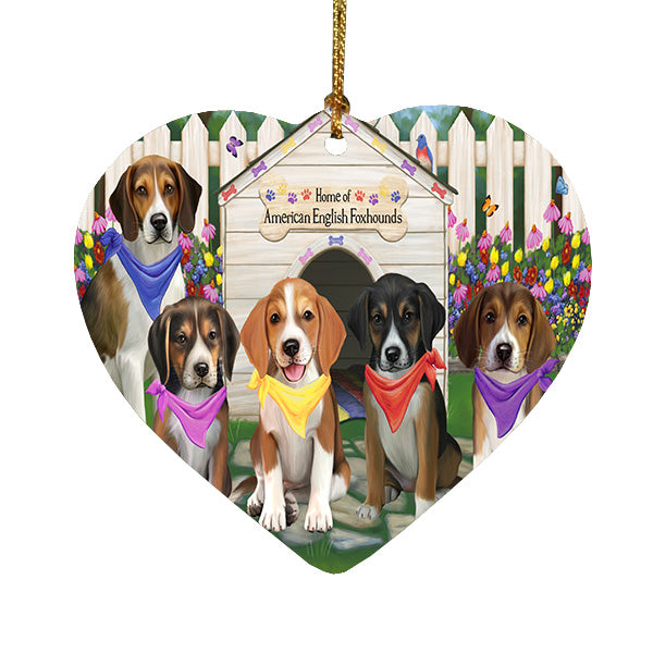 Spring Dog House American English Foxhound Dogs Heart Christmas Ornament HPORA59281