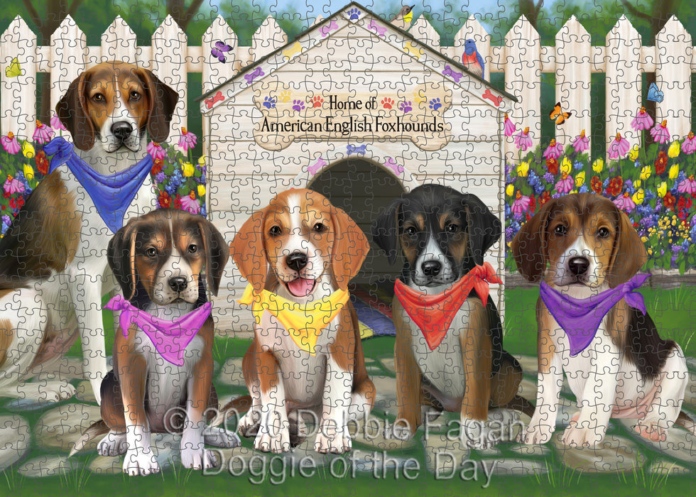 Spring Dog House American English Foxhound Dogs Portrait Jigsaw Puzzle for Adults Animal Interlocking Puzzle Game Unique Gift for Dog Lover's with Metal Tin Box