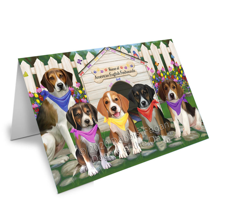 Spring Dog House American English Foxhound Dogs Handmade Artwork Assorted Pets Greeting Cards and Note Cards with Envelopes for All Occasions and Holiday Seasons