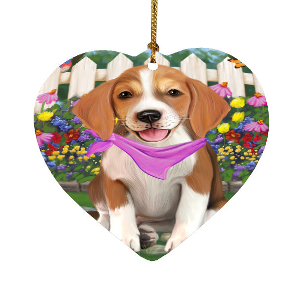 Spring Floral American English Foxhound Dog Heart Christmas Ornament HPORA59290