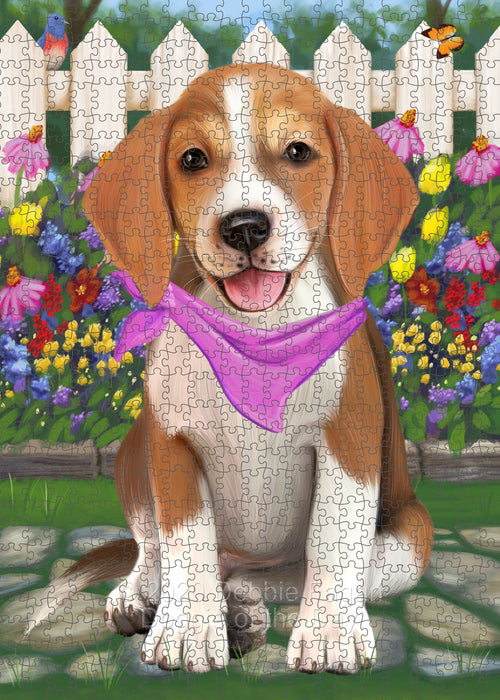 Spring Floral American English Foxhound Dog Portrait Jigsaw Puzzle for Adults Animal Interlocking Puzzle Game Unique Gift for Dog Lover's with Metal Tin Box PZL767