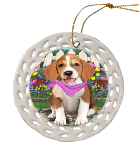Spring Floral American English Foxhound Dog Doily Ornament DPOR58926