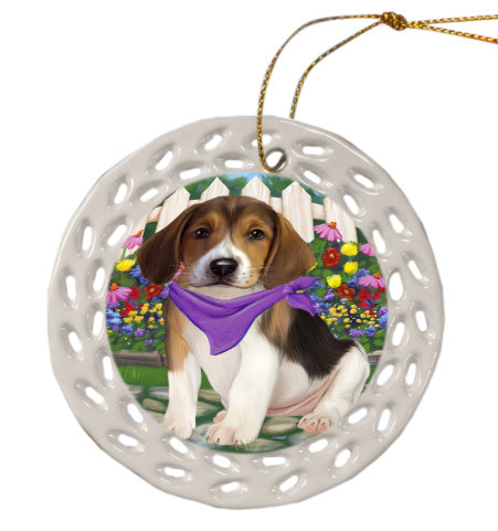Spring Floral American English Foxhound Dog Doily Ornament DPOR58927
