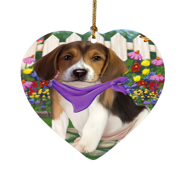 Spring Floral American English Foxhound Dog Heart Christmas Ornament HPORA59291