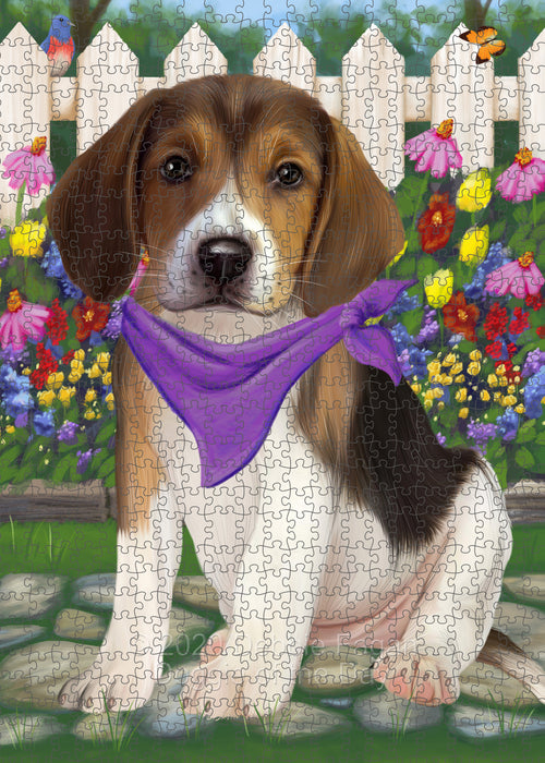 Spring Floral American English Foxhound Dog Portrait Jigsaw Puzzle for Adults Animal Interlocking Puzzle Game Unique Gift for Dog Lover's with Metal Tin Box PZL768