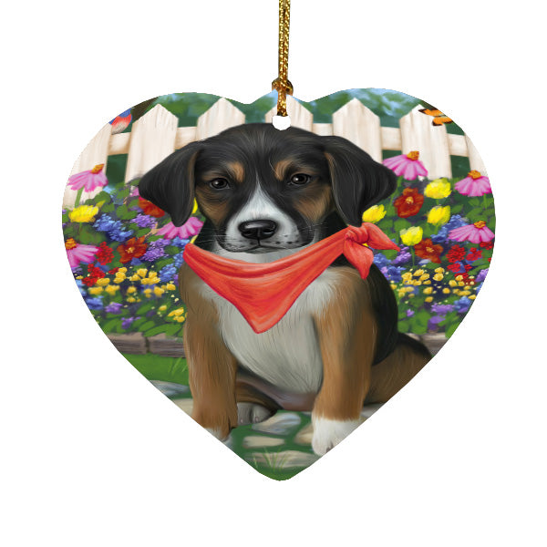 Spring Floral American English Foxhound Dog Heart Christmas Ornament HPORA59292