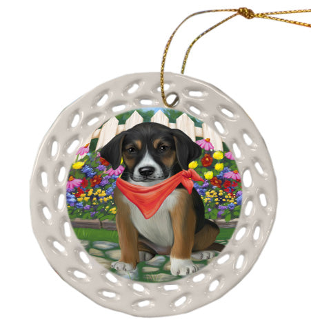 Spring Floral American English Foxhound Dog Doily Ornament DPOR58928