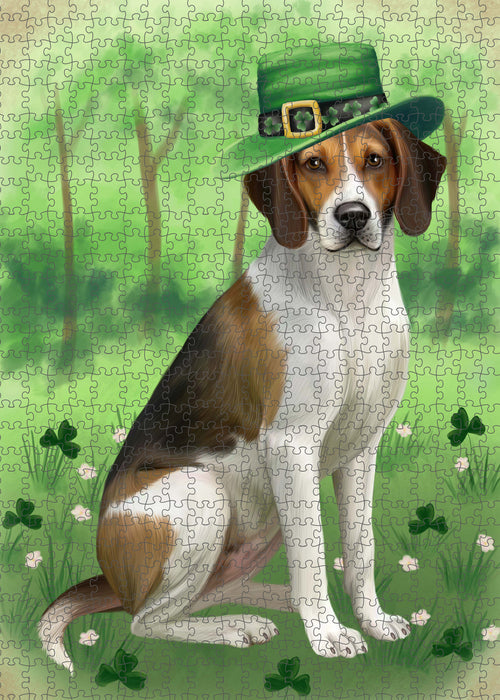 St. Patrick's Day American English Foxhound Dog Portrait Jigsaw Puzzle for Adults Animal Interlocking Puzzle Game Unique Gift for Dog Lover's with Metal Tin Box PZL1001