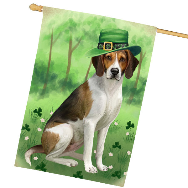 St. Patrick's Day American English Foxhound Dog House Flag Outdoor Decorative Double Sided Pet Portrait Weather Resistant Premium Quality Animal Printed Home Decorative Flags 100% Polyester FLG69694