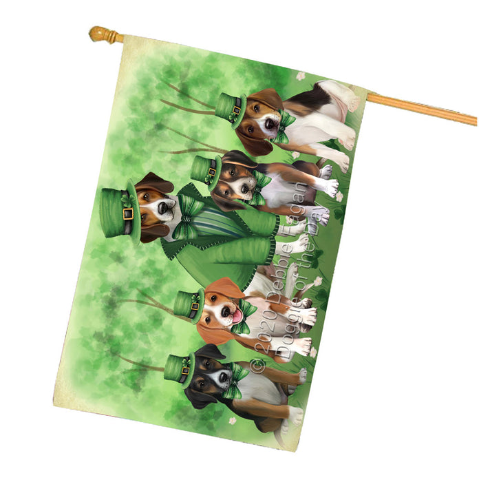St. Patrick's Day Family American English Foxhound Dogs House Flag Outdoor Decorative Double Sided Pet Portrait Weather Resistant Premium Quality Animal Printed Home Decorative Flags 100% Polyester