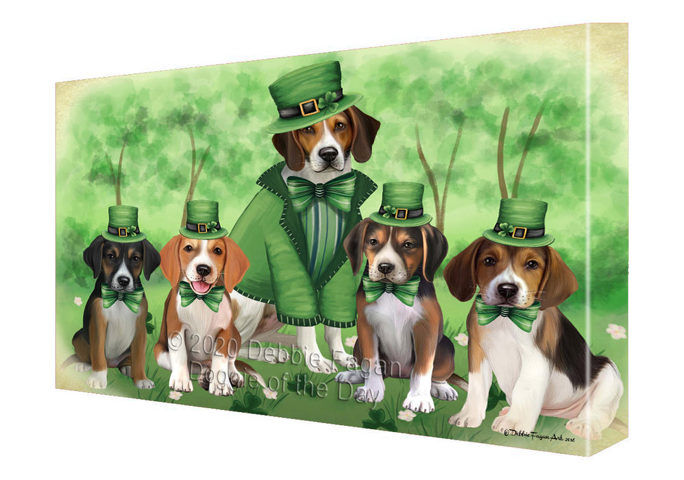 St. Patrick's Day Family American English Foxhound Dogs Canvas Wall Art - Premium Quality Ready to Hang Room Decor Wall Art Canvas - Unique Animal Printed Digital Painting for Decoration