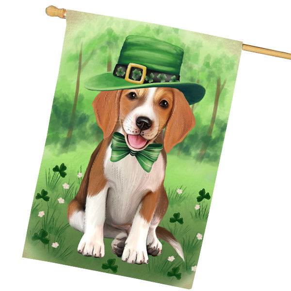 St. Patrick's Day American English Foxhound Dog House Flag Outdoor Decorative Double Sided Pet Portrait Weather Resistant Premium Quality Animal Printed Home Decorative Flags 100% Polyester FLG69695