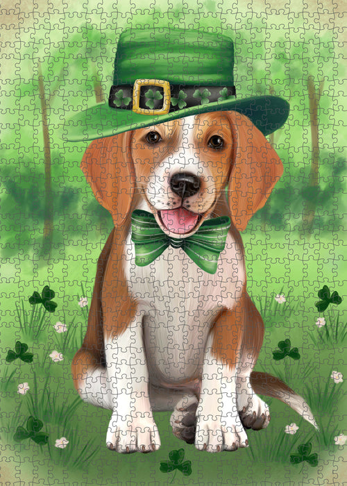 St. Patrick's Day American English Foxhound Dog Portrait Jigsaw Puzzle for Adults Animal Interlocking Puzzle Game Unique Gift for Dog Lover's with Metal Tin Box PZL1002