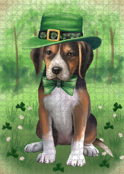 St. Patrick's Day American English Foxhound Dog Portrait Jigsaw Puzzle for Adults Animal Interlocking Puzzle Game Unique Gift for Dog Lover's with Metal Tin Box PZL1003