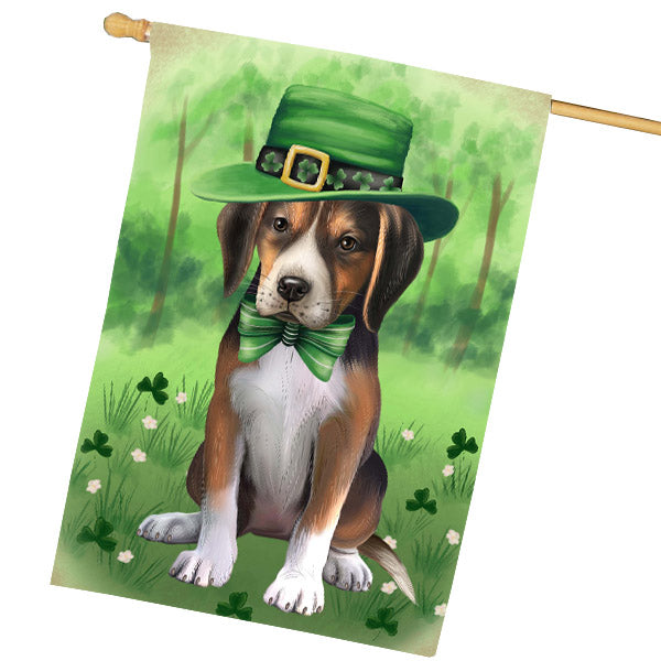 St. Patrick's Day American English Foxhound Dog House Flag Outdoor Decorative Double Sided Pet Portrait Weather Resistant Premium Quality Animal Printed Home Decorative Flags 100% Polyester FLG69696