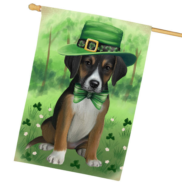 St. Patrick's Day American English Foxhound Dog House Flag Outdoor Decorative Double Sided Pet Portrait Weather Resistant Premium Quality Animal Printed Home Decorative Flags 100% Polyester FLG69697