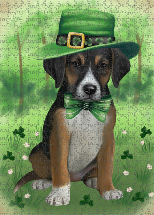 St. Patrick's Day American English Foxhound Dog Portrait Jigsaw Puzzle for Adults Animal Interlocking Puzzle Game Unique Gift for Dog Lover's with Metal Tin Box PZL1004