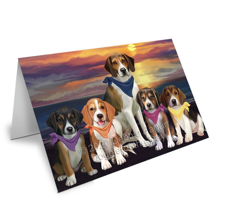 Family Sunset Portrait American English Foxhound Dogs Handmade Artwork Assorted Pets Greeting Cards and Note Cards with Envelopes for All Occasions and Holiday Seasons