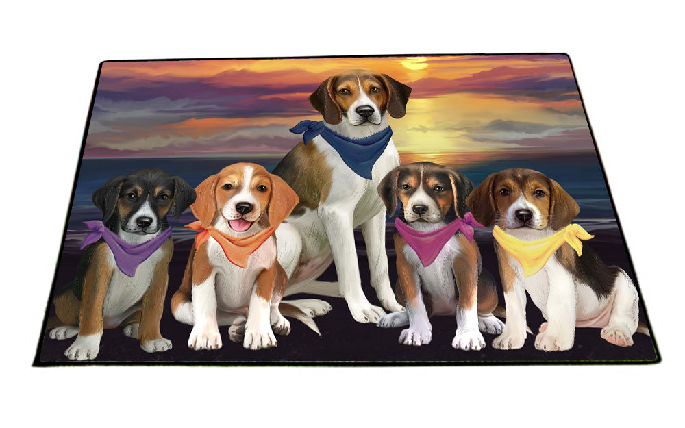 Family Sunset Portrait American English Foxhound Dogs Floormat FLMS55855