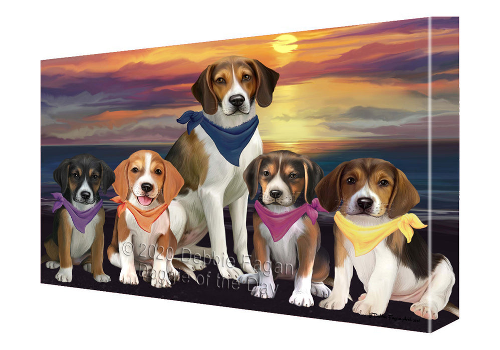 Family Sunset Portrait American English Foxhound Dogs Canvas Wall Art - Premium Quality Ready to Hang Room Decor Wall Art Canvas - Unique Animal Printed Digital Painting for Decoration