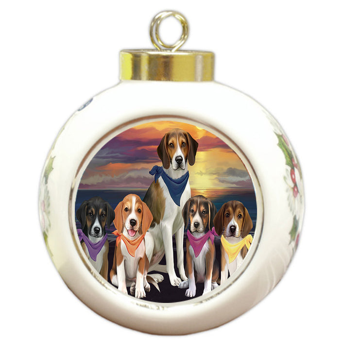 Family Sunset Portrait American English Foxhound Dogs Round Ball Christmas Ornament Pet Decorative Hanging Ornaments for Christmas X-mas Tree Decorations - 3" Round Ceramic Ornament