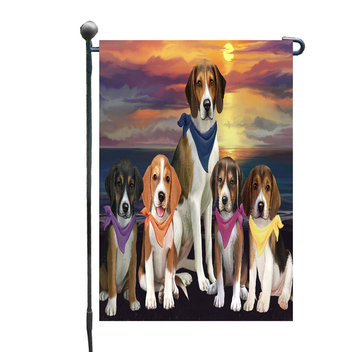 Family Sunset Portrait American English Foxhound Dogs Garden Flags Outdoor Decor for Homes and Gardens Double Sided Garden Yard Spring Decorative Vertical Home Flags Garden Porch Lawn Flag for Decorations