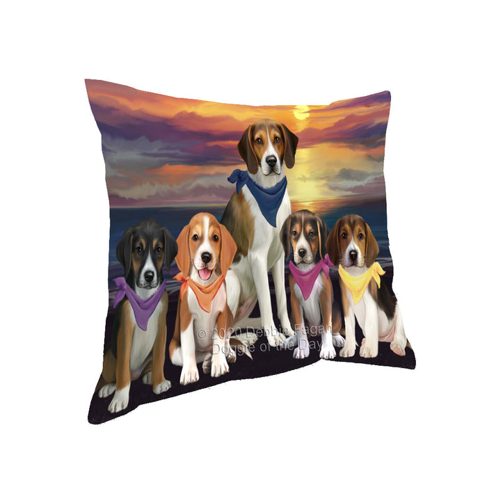 Family Sunset Portrait American English Foxhound Dogs Pillow with Top Quality High-Resolution Images - Ultra Soft Pet Pillows for Sleeping - Reversible & Comfort - Ideal Gift for Dog Lover - Cushion for Sofa Couch Bed - 100% Polyester