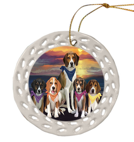 Family Sunset Portrait American English Foxhound Dogs Doily Ornament DPOR58866