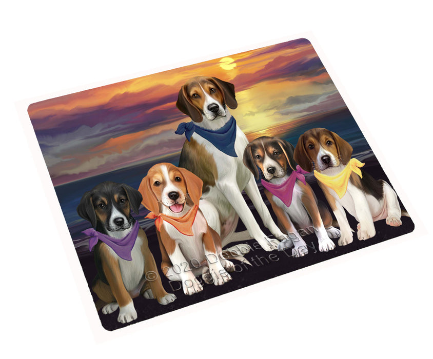 Family Sunset Portrait American English Foxhound Dogs Cutting Board - For Kitchen - Scratch & Stain Resistant - Designed To Stay In Place - Easy To Clean By Hand - Perfect for Chopping Meats, Vegetables