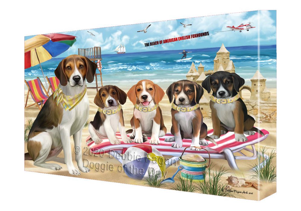 Pet Friendly Beach American English Foxhound Dogs Canvas Wall Art - Premium Quality Ready to Hang Room Decor Wall Art Canvas - Unique Animal Printed Digital Painting for Decoration