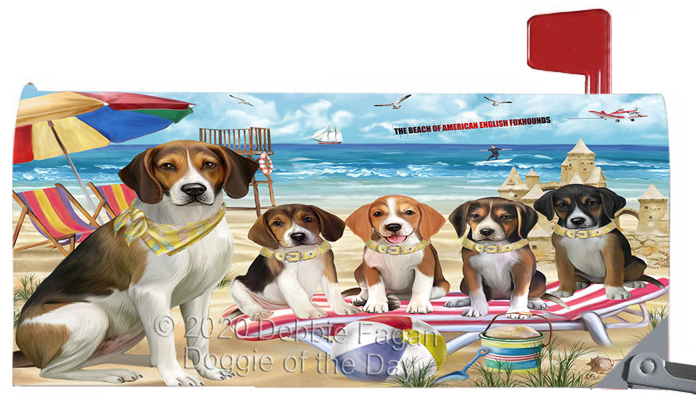 Pet Friendly Beach American English Foxhound Dogs Magnetic Mailbox Cover Both Sides Pet Theme Printed Decorative Letter Box Wrap Case Postbox Thick Magnetic Vinyl Material