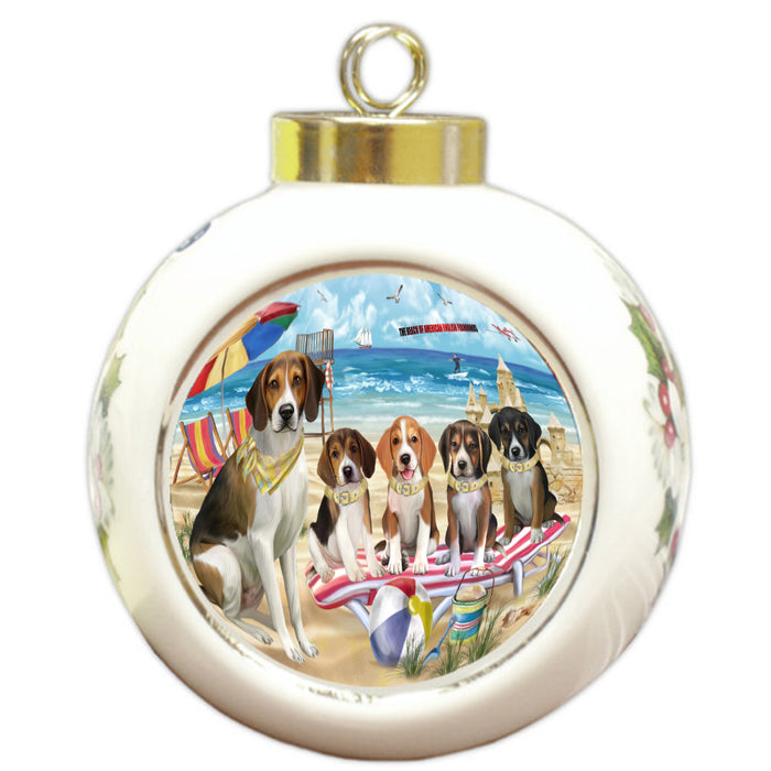 Pet Friendly Beach American English Foxhound Dogs Round Ball Christmas Ornament Pet Decorative Hanging Ornaments for Christmas X-mas Tree Decorations - 3" Round Ceramic Ornament