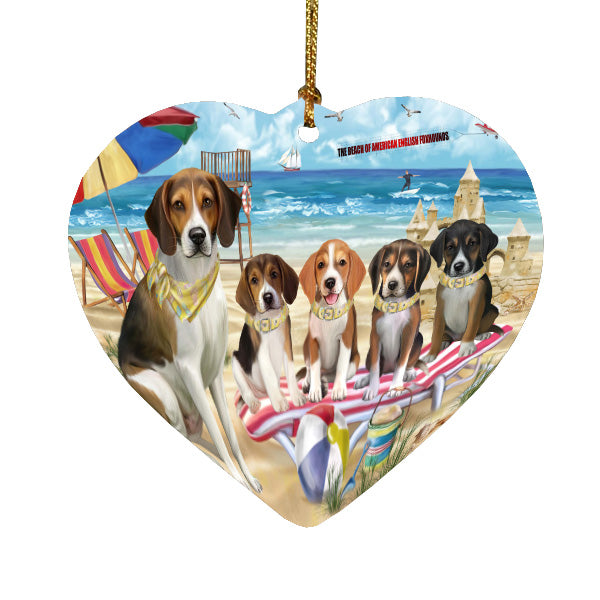 Pet Friendly Beach American English Foxhound Dogs Heart Christmas Ornament HPORA58842