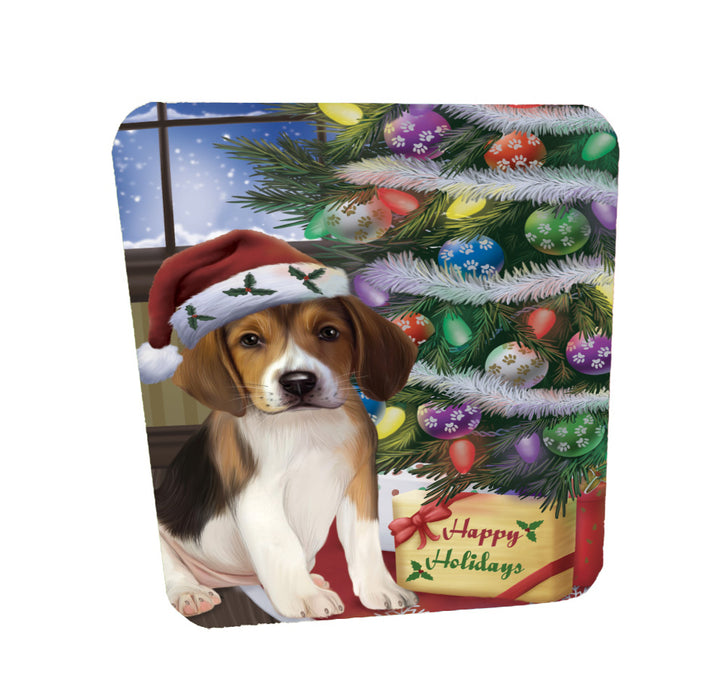 Christmas Tree and Presents American English Foxhound Dog Coasters Set of 4 CSTA58310