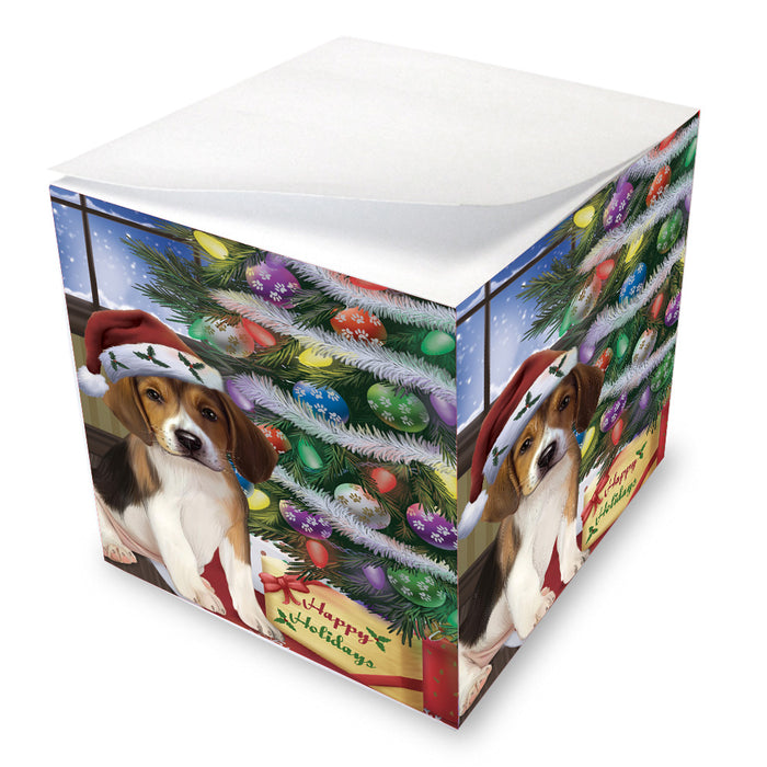 Christmas Tree and Presents American English Foxhound Dog Note Cube NOC-DOTD-A57351