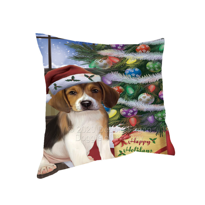 Christmas Tree and Presents American English Foxhound Dog Pillow with Top Quality High-Resolution Images - Ultra Soft Pet Pillows for Sleeping - Reversible & Comfort - Ideal Gift for Dog Lover - Cushion for Sofa Couch Bed - 100% Polyester, PILA92365